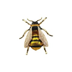 White and Black Enamel Golden Bumblebee Vintage Brooch Pin