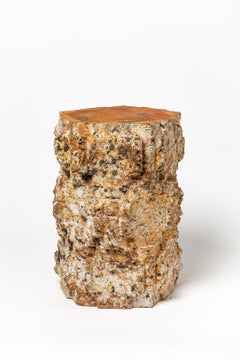 White and black engobed bollène stoneware stool by Jean Ponsart, 2023.