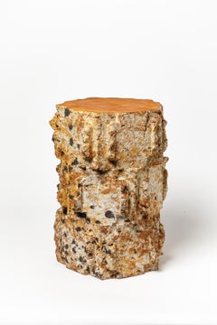 White and black engobed bollène stoneware stool by Jean Ponsart, 2023.