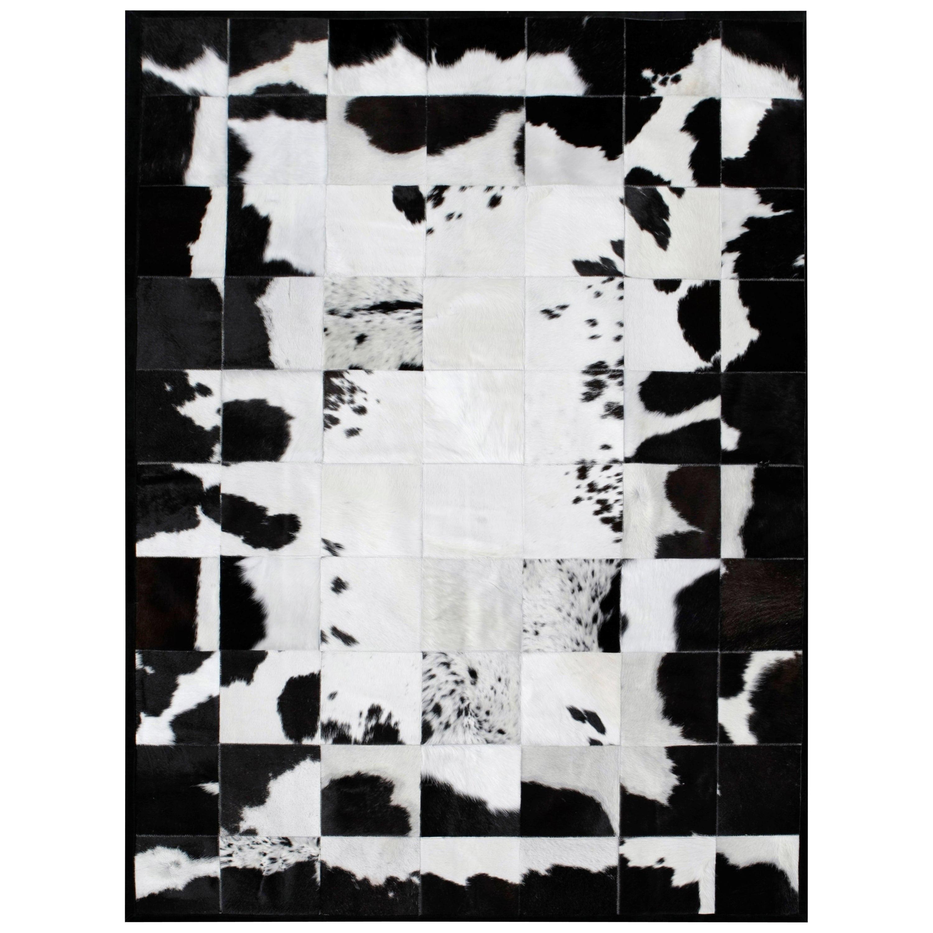 White and Black High End customizable Rompecabeza Cowhide Area Floor Rug Large