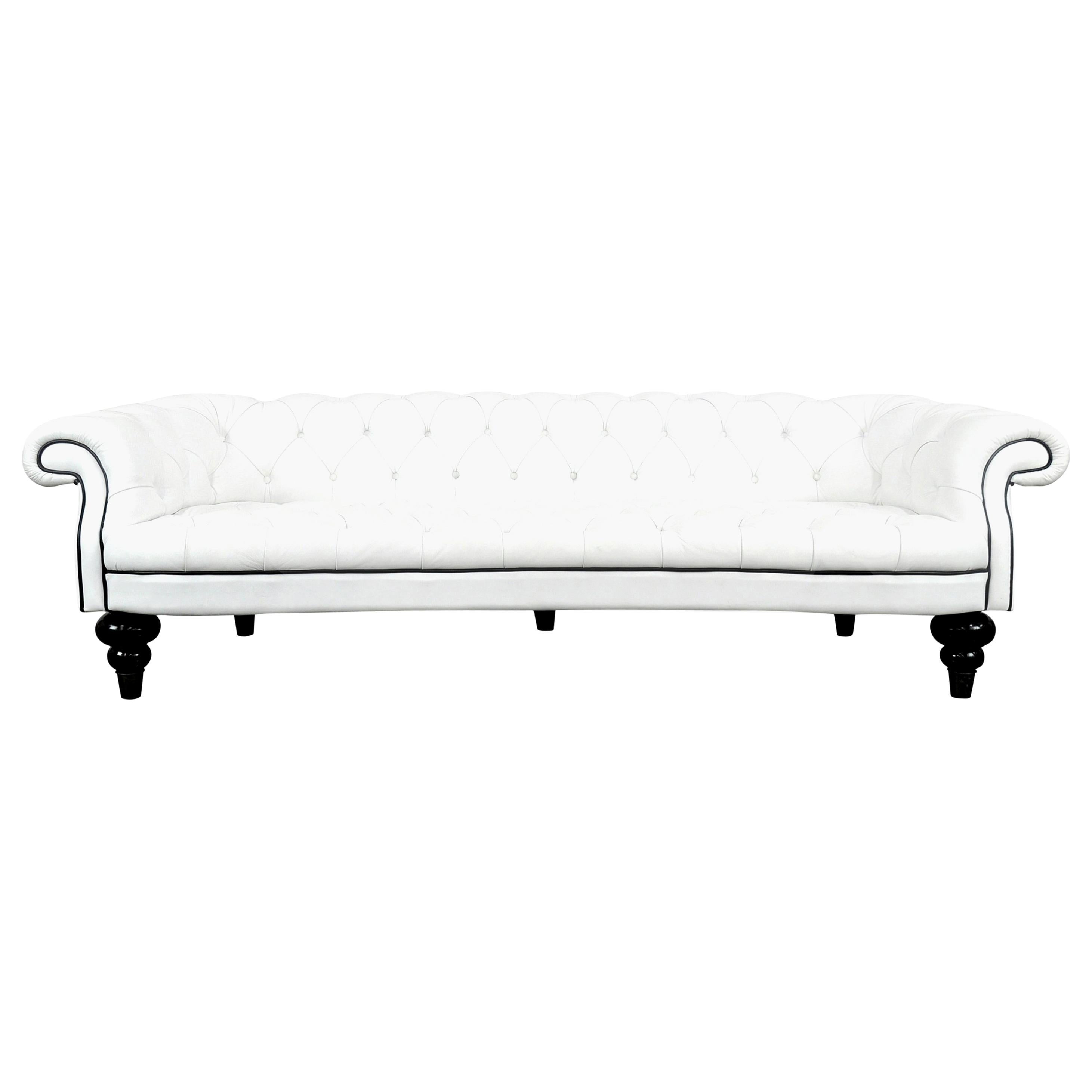 White and Black Leather Chesterfield Sofa