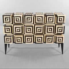 White and Black Marquetry buffet kinetic effect By Aymeric LEFORT