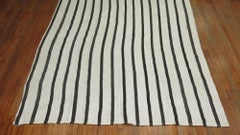 White and Black Room Size Turkish Hand Knotted Stripe Kilim