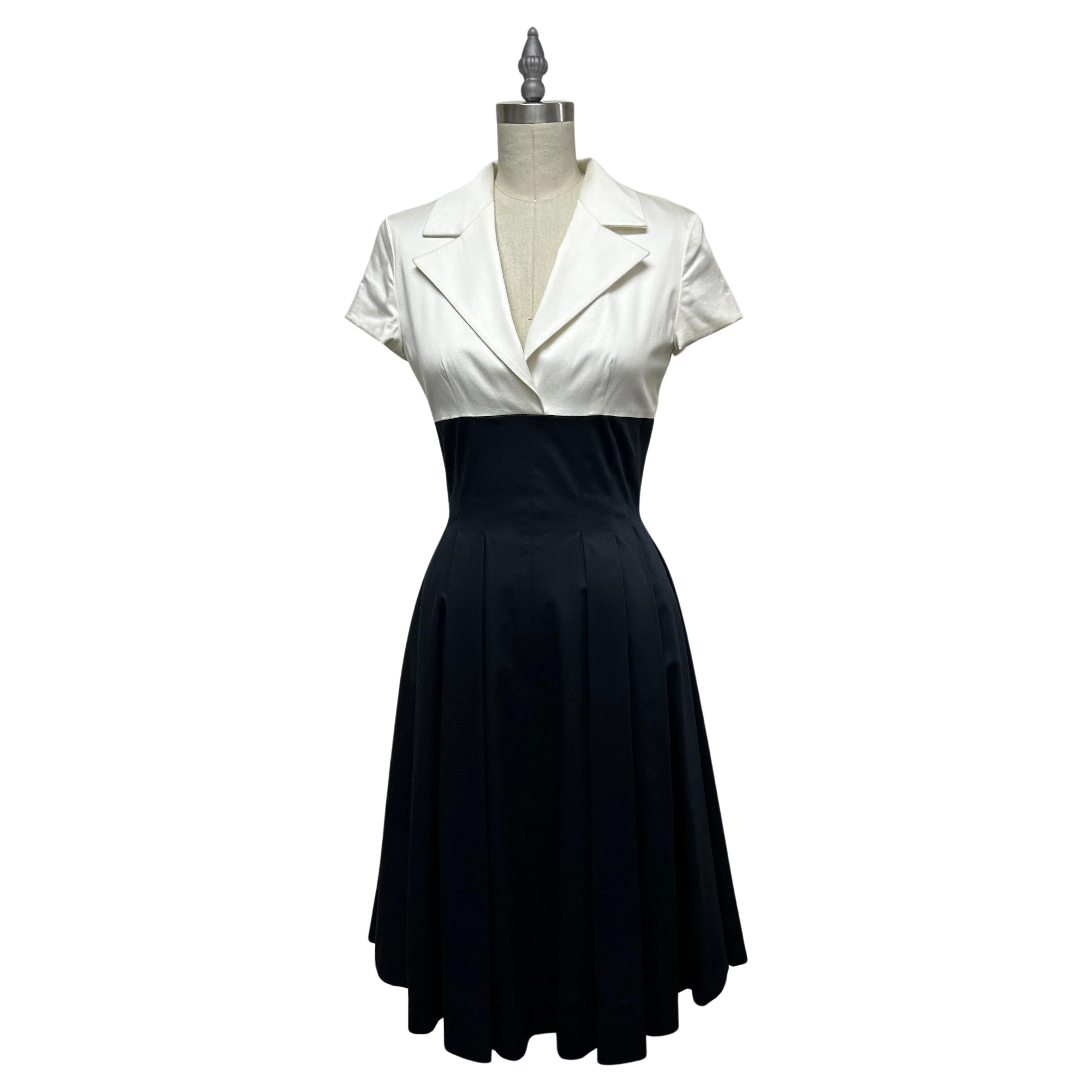 Color Blocked Shirt-dress in Black and White Swiss Cotton For Sale