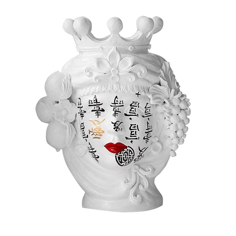 White and Black Sicilian Vase, Designed by Stefania Boemi In New Condition For Sale In Beverly Hills, CA