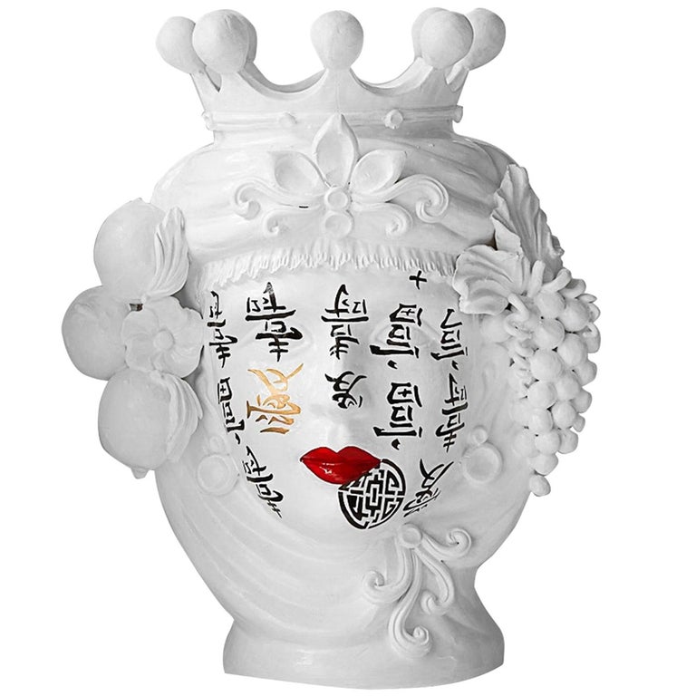 White and Black Sicilian Vase, Designed by Stefania Boemi For Sale