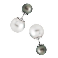 White and Black South Sea Pearl Earrings White Gold 18 Karat