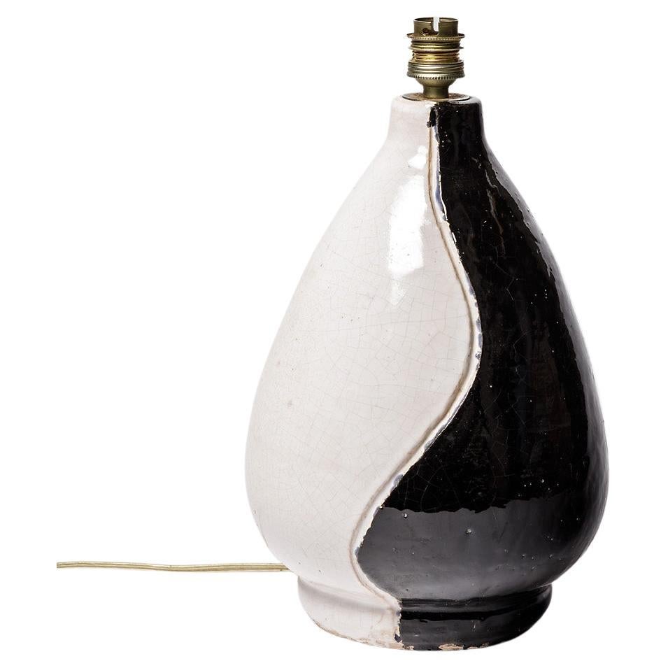 Weiße und schwarze XX. Jahrhundert Design-Keramik-Tischlampe, einzigartig, 1950