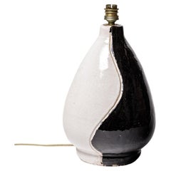 White and Black XXth Century Design Ceramic Table Lamp Unique Piece 1950