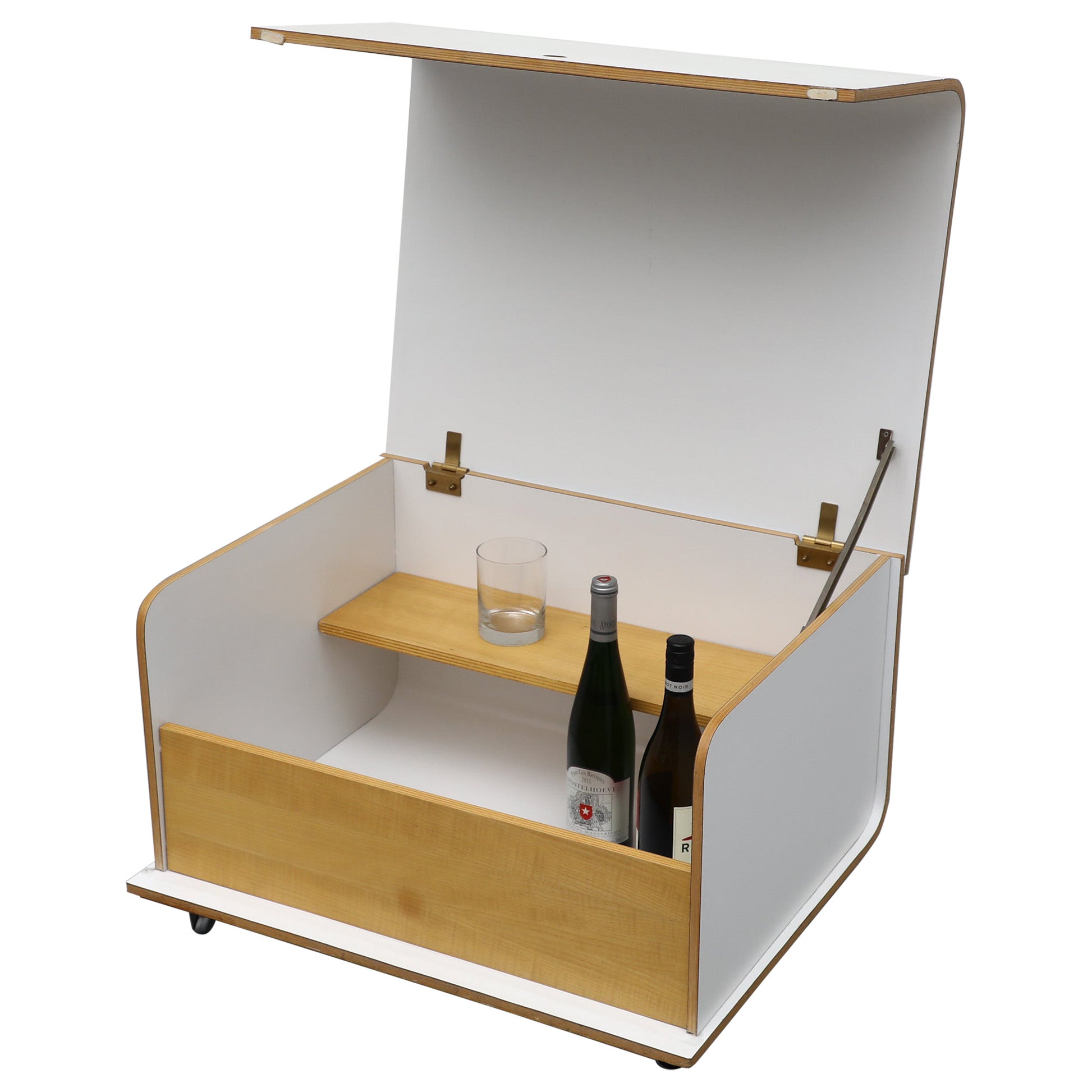 White and Blonde Rolling Bar Cart by Pamio, Toso & Massari for Stilwood, 1960's