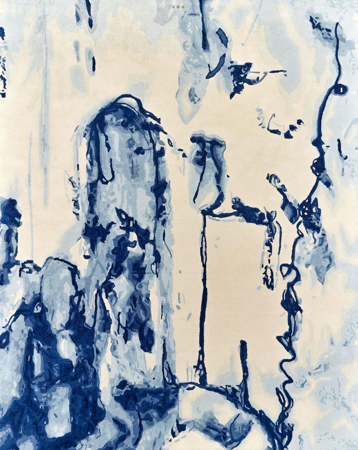 Moderno Tappeto astratto bianco e blu - Sumi Blue in vendita