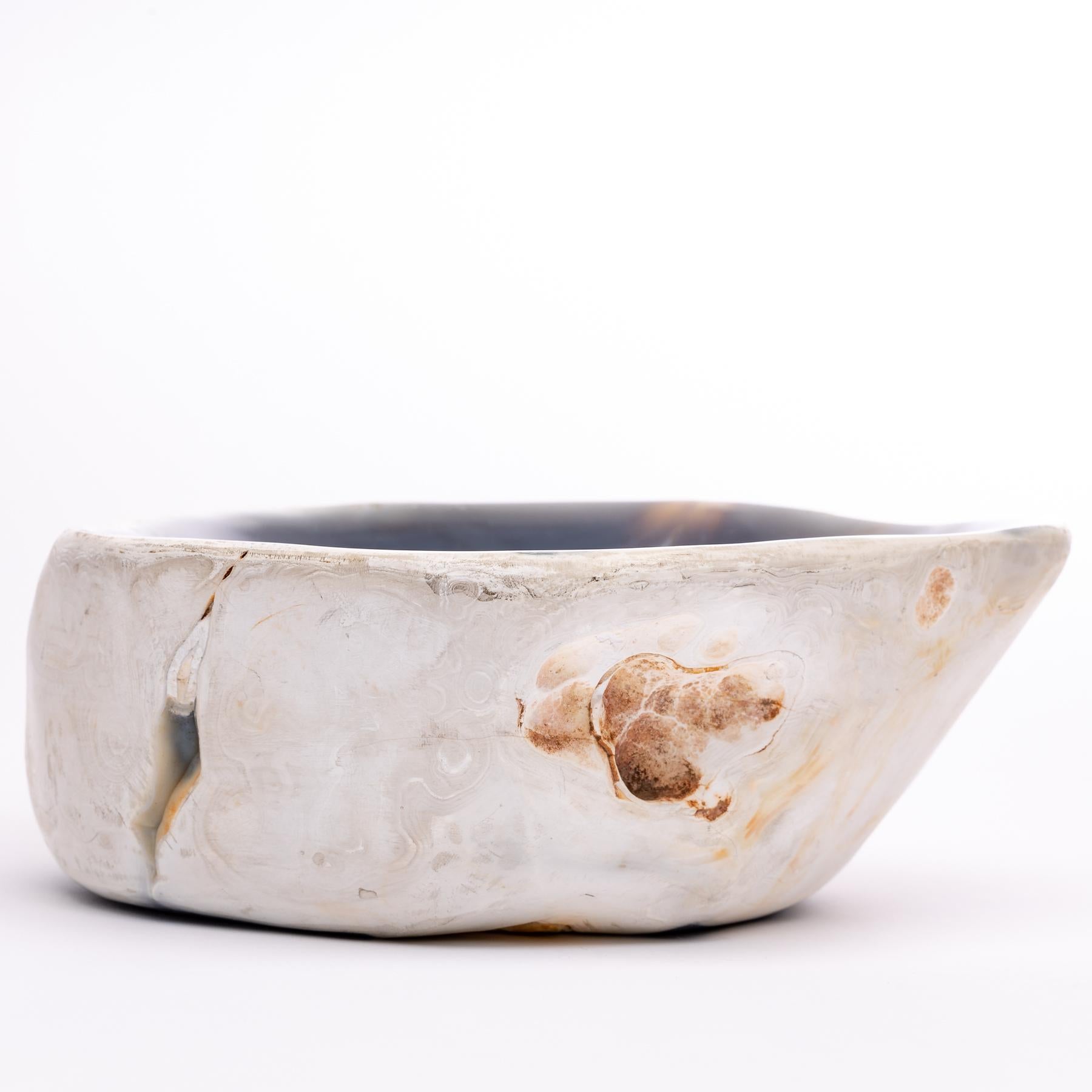 Polished White and Blue Agate Geode Bowl from Madagascar