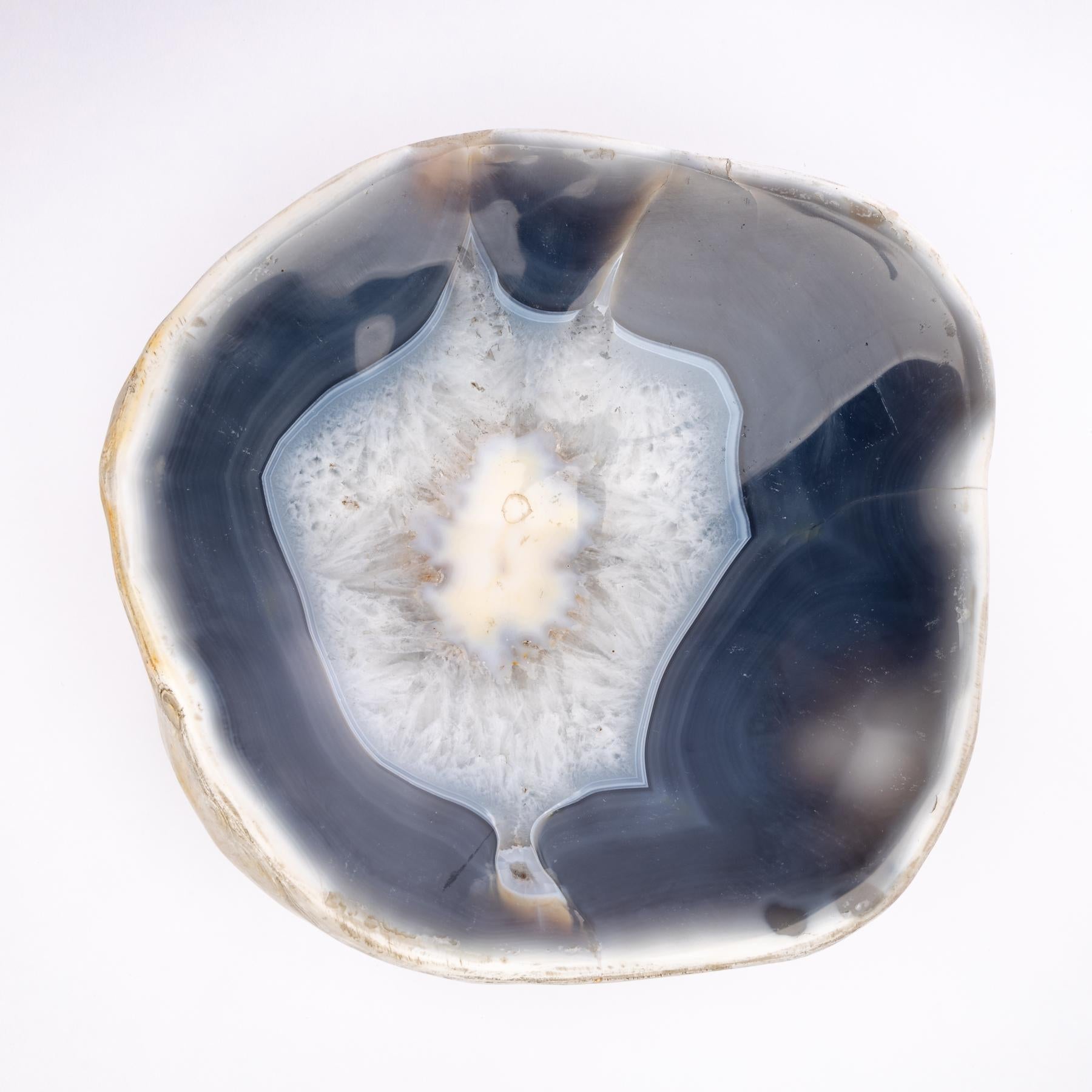 Quartz White and Blue Agate Geode Bowl from Madagascar