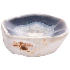 White and Blue Agate Geode Bowl from Madagascar