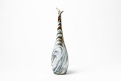 White and Blue Ceramic Bottle or Vase French Decorative Art, circa 1950