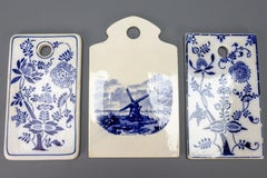 White and Blue Ceramic Breakfast Boards, Set of Three, Germany, 1920s