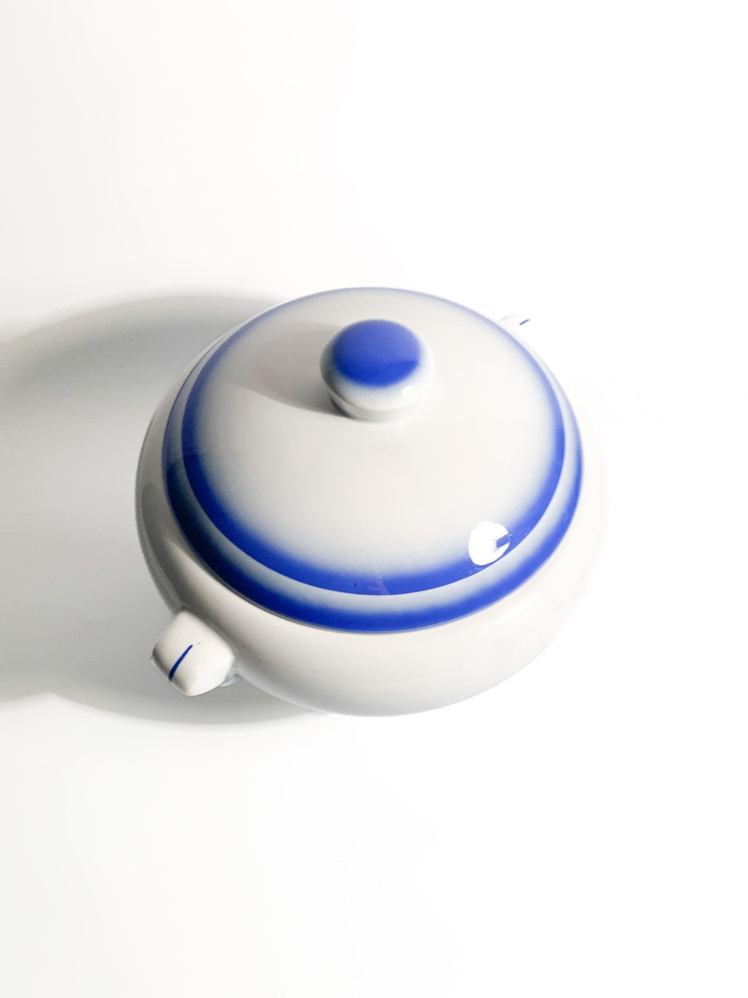 Italian White and Blue Ceramic Centerpiece Tureen by Galvani Pordenone from the 1950s For Sale