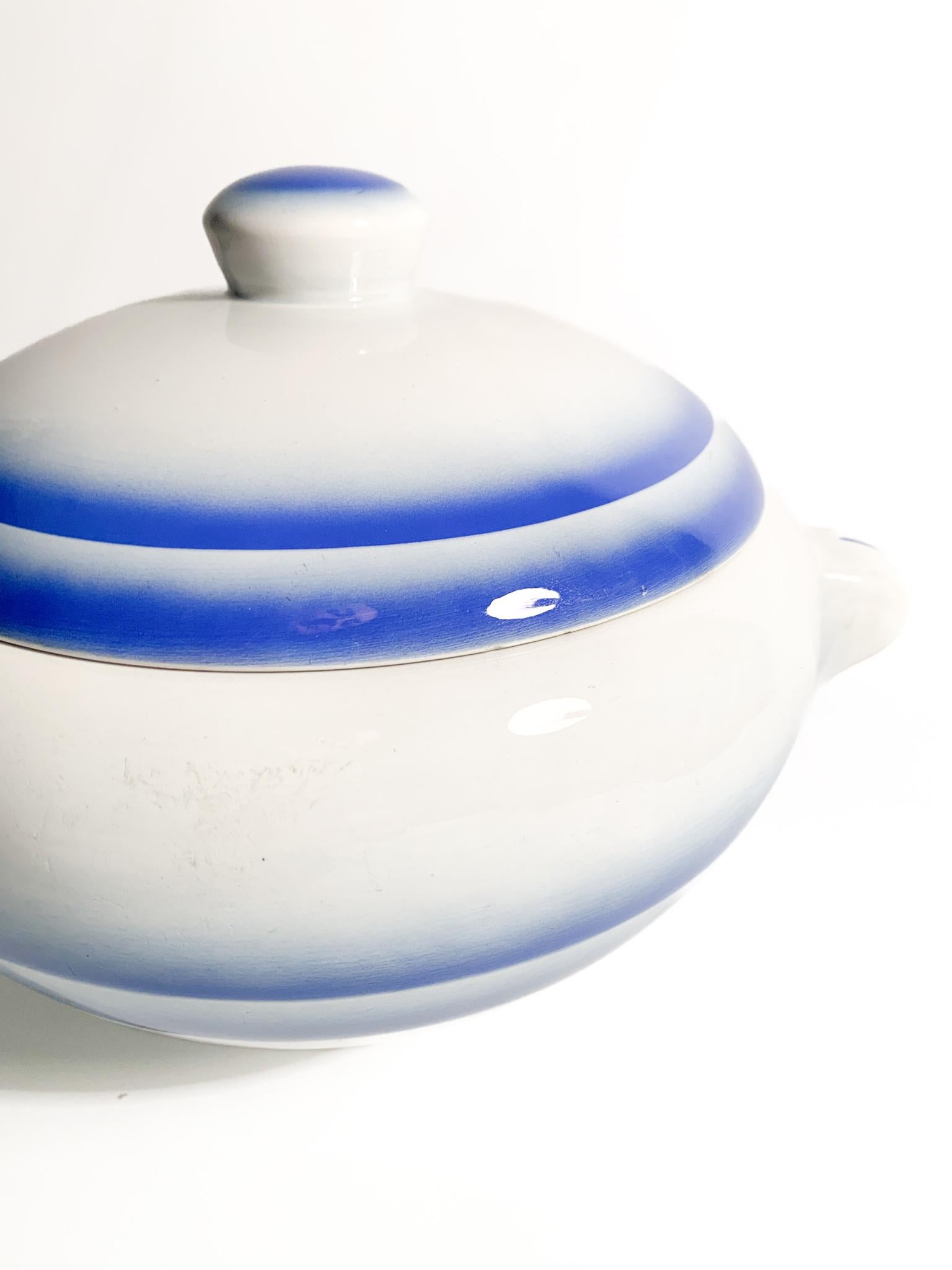 White and Blue Ceramic Centerpiece Tureen by Galvani Pordenone from the 1950s For Sale 3