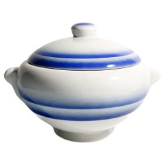 Weiß-blaue Keramik-Terrine von Galvani Pordenone aus den 1950er Jahren