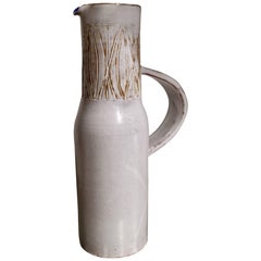 White and Blue Ceramic Pitcher, Les Argonautes, Ferlay & Bourguet, circa 1960
