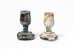 White and Blue Ceramic Vase or Cup by Gilles Broaways Brutalist Pottery Design