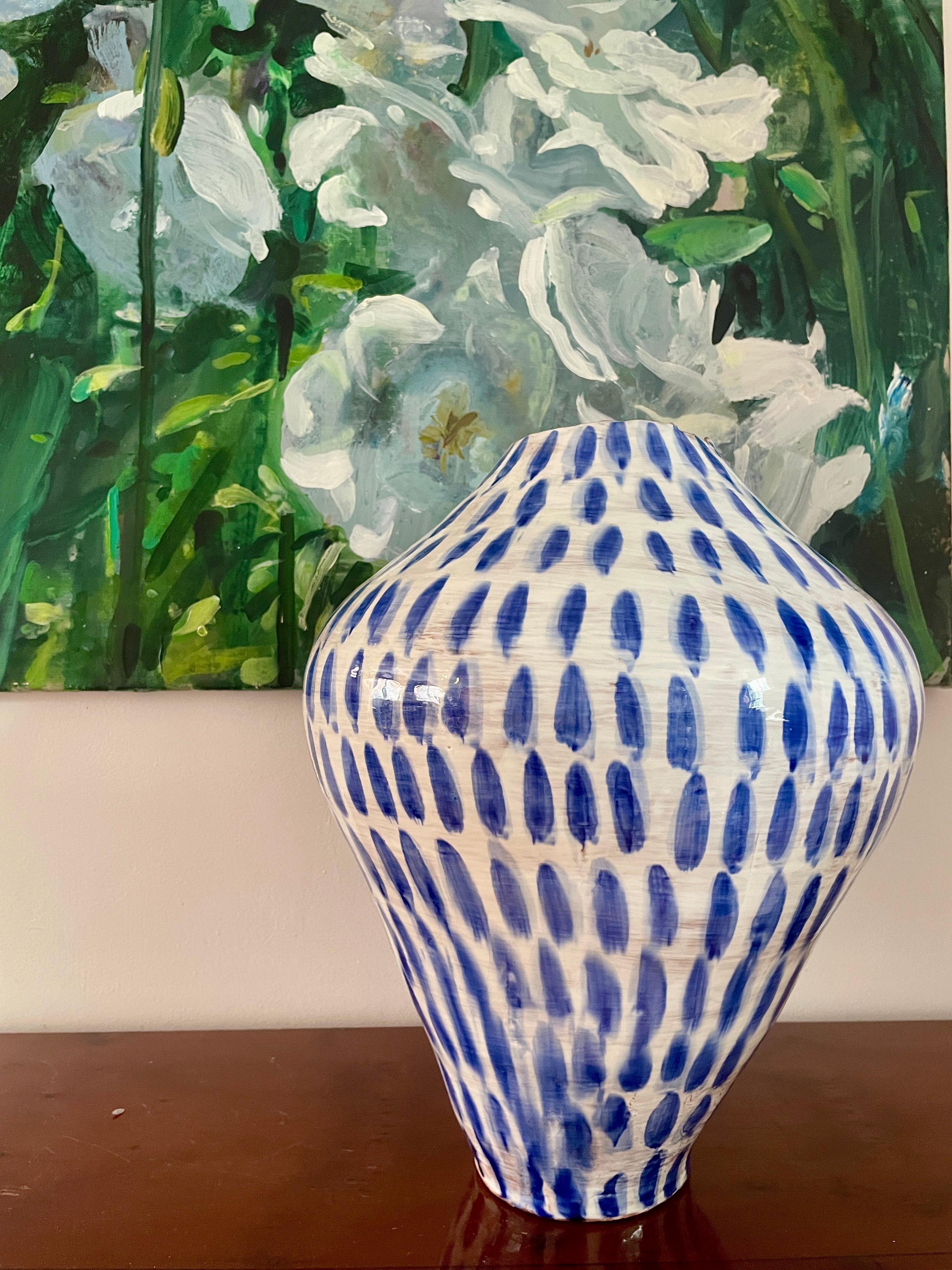 Hand coiled ceramic vase by Onofrio Acone,  glazed earthenware (majolica) unique piece hand-built and hand-painted  approx. 31cm width  40cm height

Onofrio Acone is a ceramic artists  based in the Amalfi Coast in the South of Italy. Onofrio creates