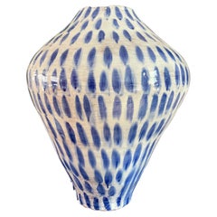 White and  blue coiled majolica vase hand-painted Italy contemporary