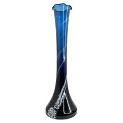 White and Blue Color Swirl Glass Murano Venetian Vase, Italy, 1970s