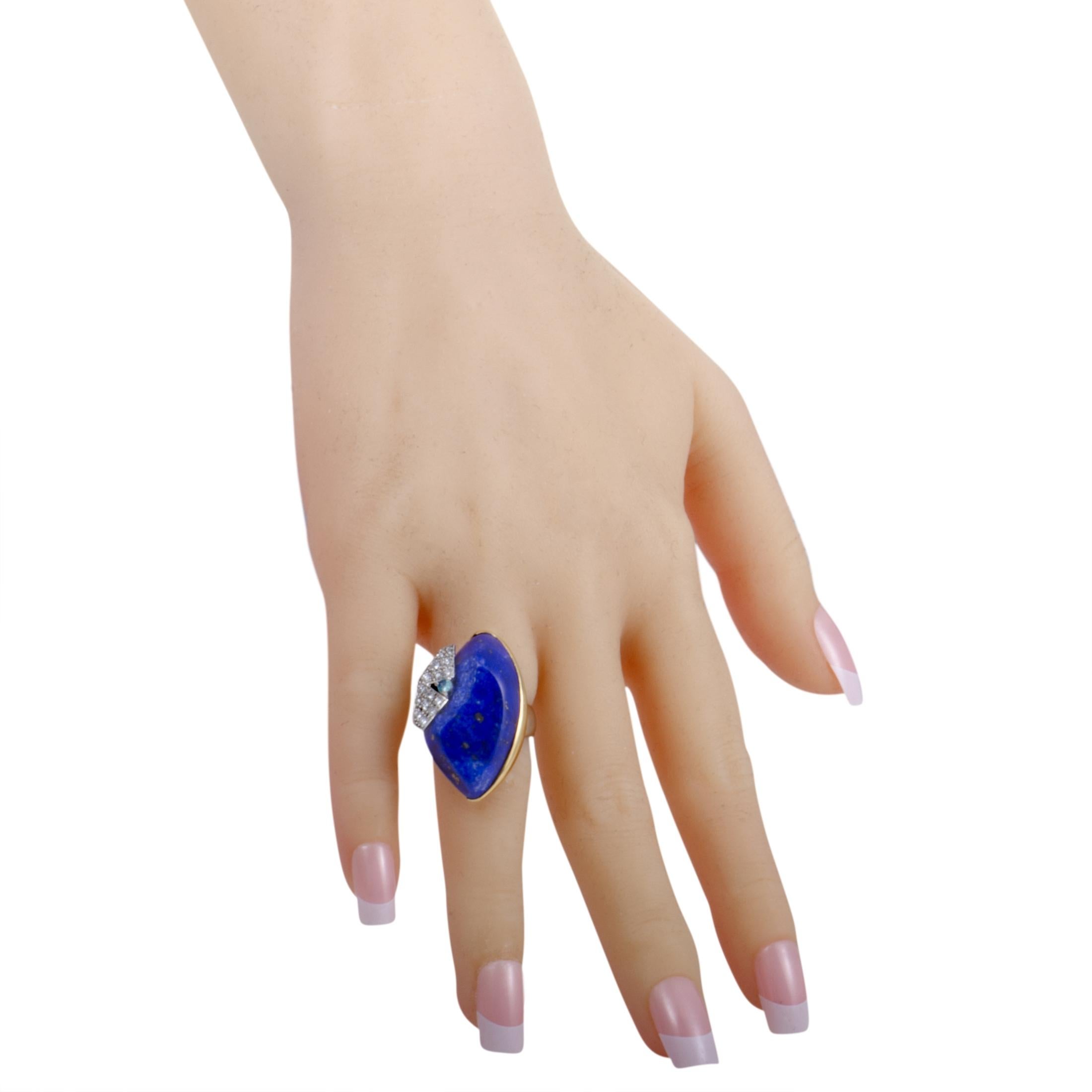 Women's White and Blue Diamond Lapis White and Yellow Gold Ring