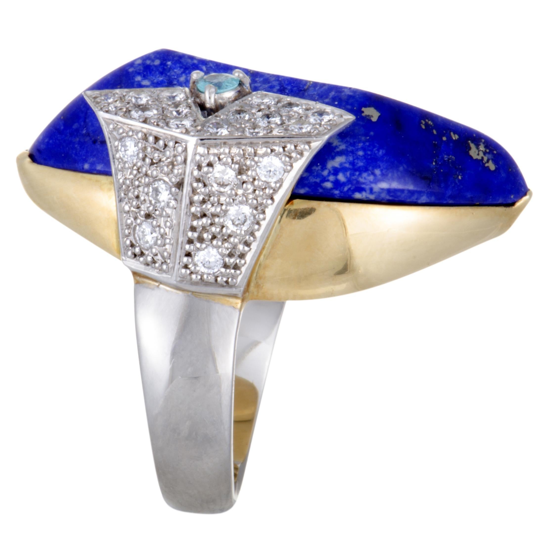 White and Blue Diamond Lapis White and Yellow Gold Ring 1