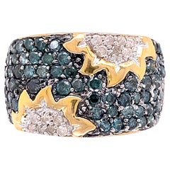 White and Blue Diamond Sunflower Gold Band Ring