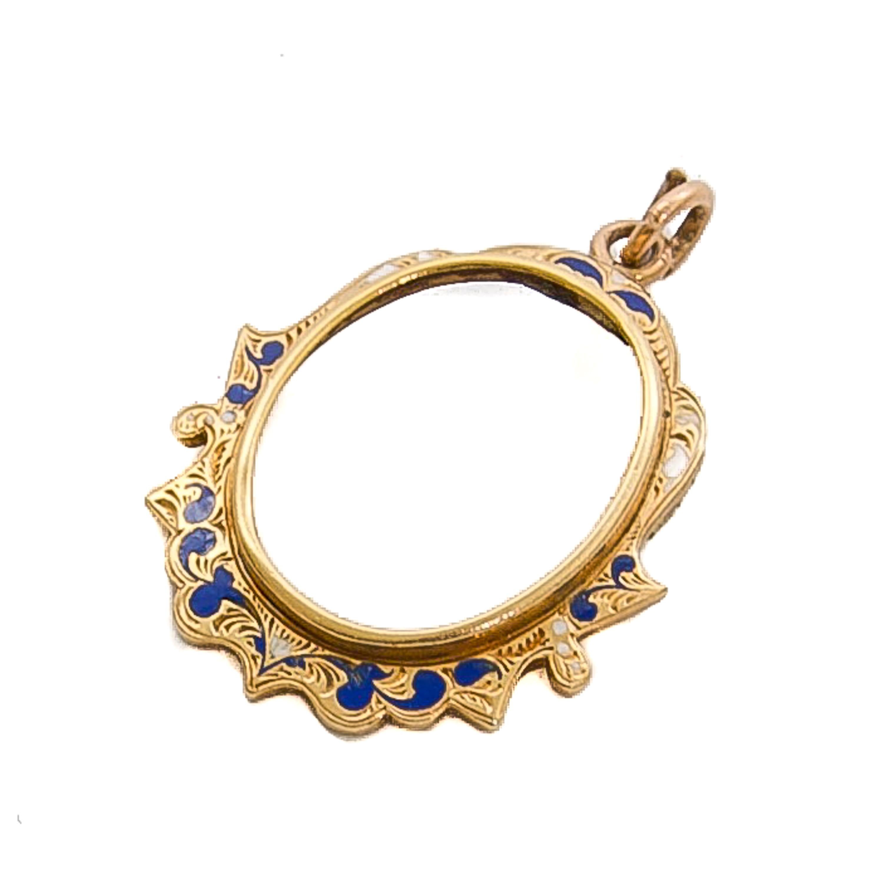 Pendentif en or 14 carats émaillé blanc et bleu Bon état - En vente à Rotterdam, NL