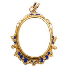 White and Blue Enameled 14 Karat Gold Pendant