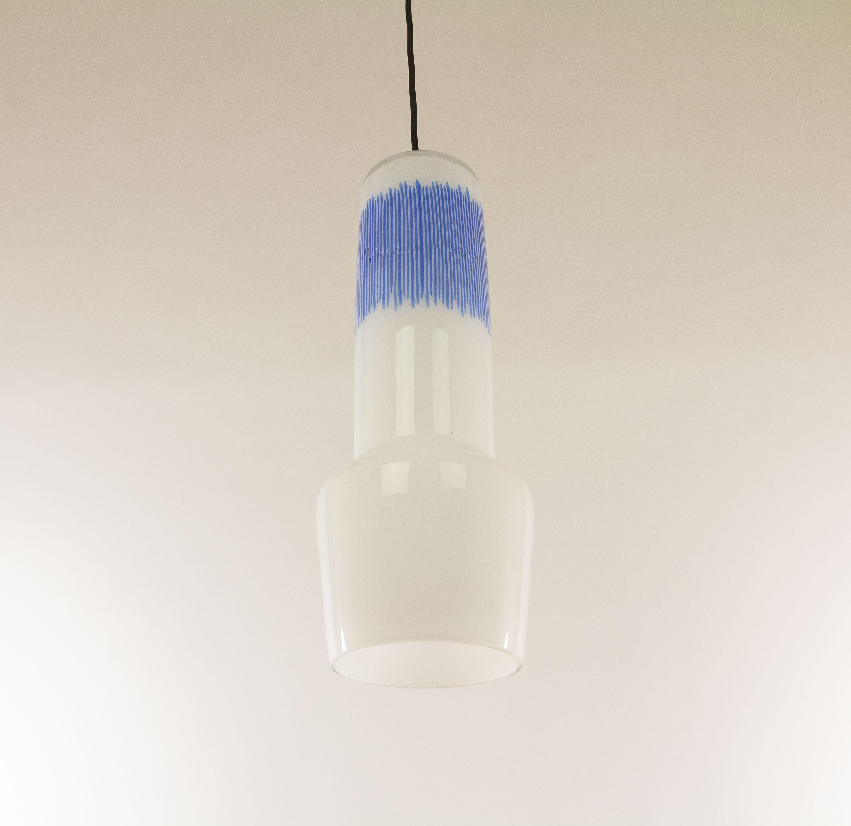 Brass White and Blue Glass Pendant by Massimo Vignelli for Venini, 1950s For Sale