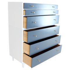 White and Blue High Chest on Chest Two Pieces McCobb Dresser Cabinet Six Drawers