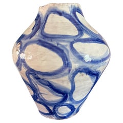 White and Blue Majolica Vase Hand-painted Contemporary Italy Amalfi Coast