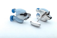 White and Blue Opal Onyx Agate Gold Hand-Carved Polar Bear Cufflinks