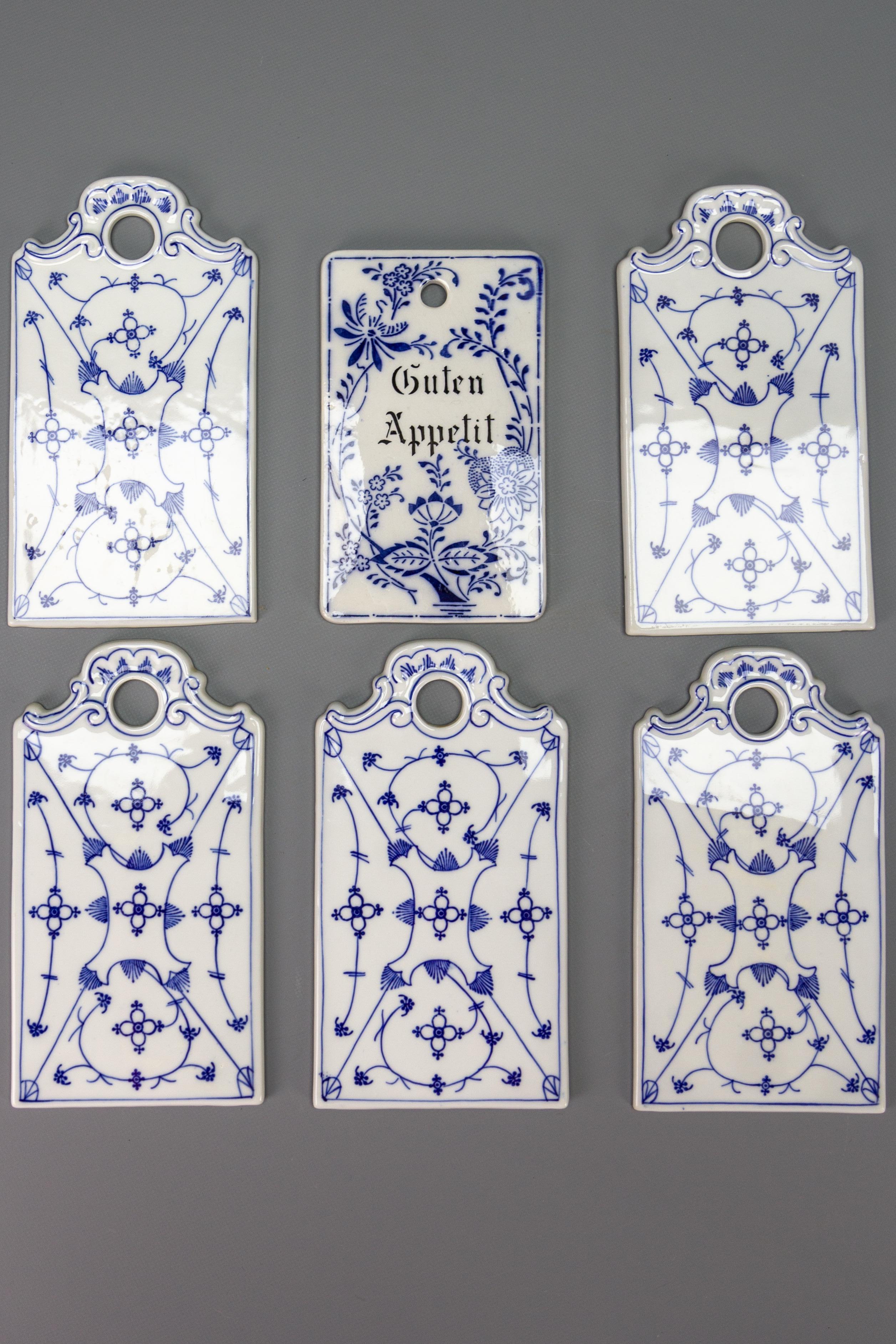 White and Blue Porcelain Breakfast Boards, Set of Six, Germany For Sale 14