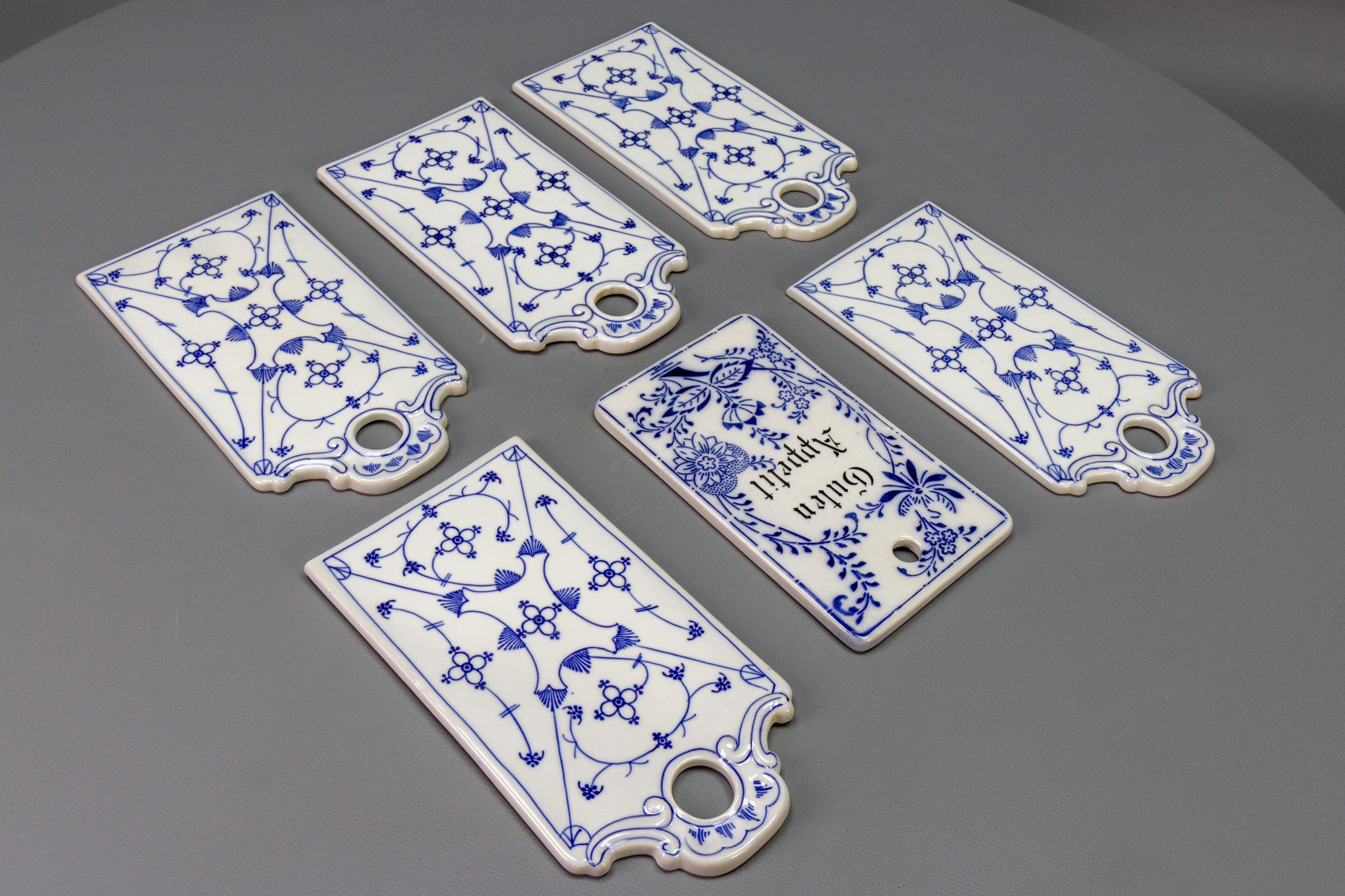 Mid-20th Century White and Blue Porcelain Breakfast Boards, Set of Six, Germany For Sale