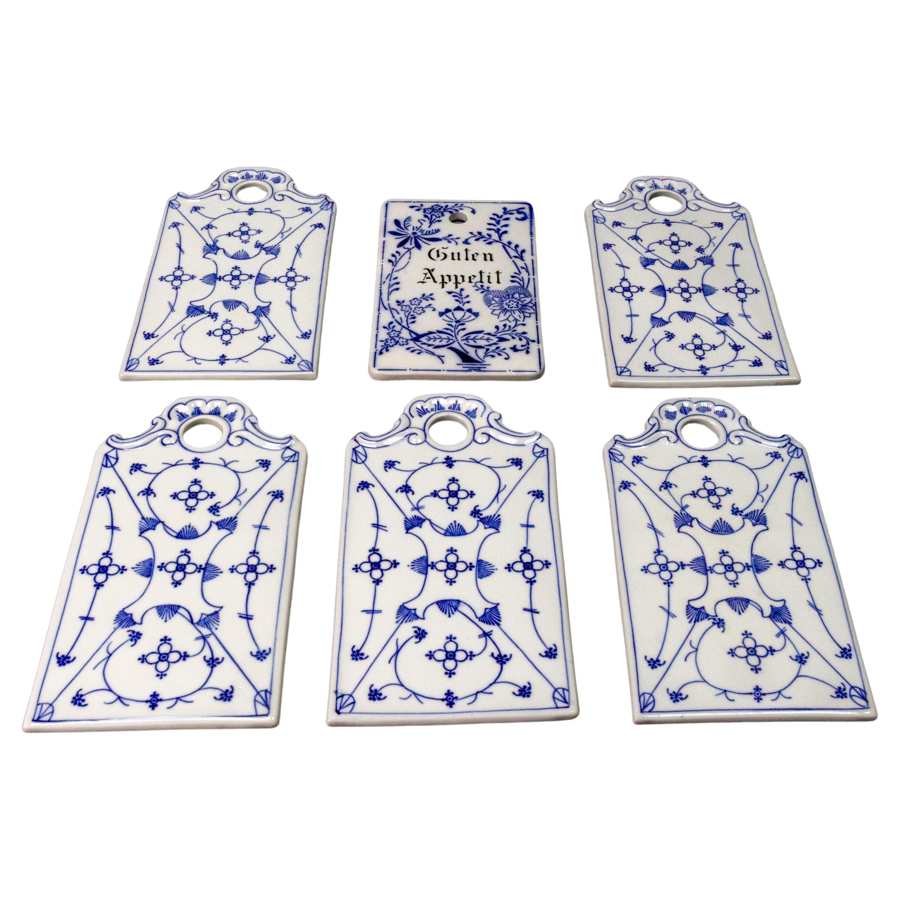 White and Blue Porcelain Breakfast Boards, Set of Six, Germany