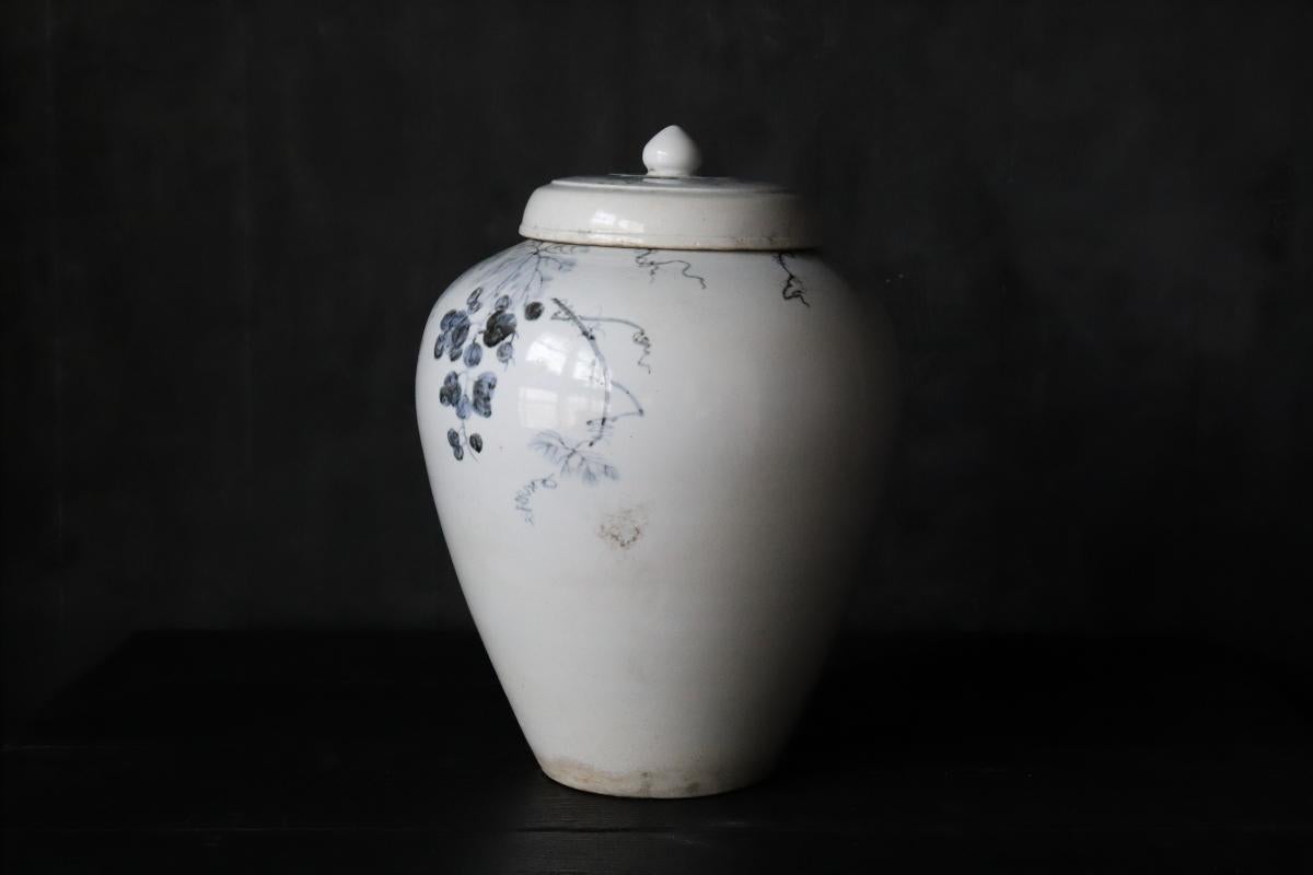 18th Century and Earlier White and Blue Porcelain Vase / 16th Century / Korean Antiques / Joseon Dynasty