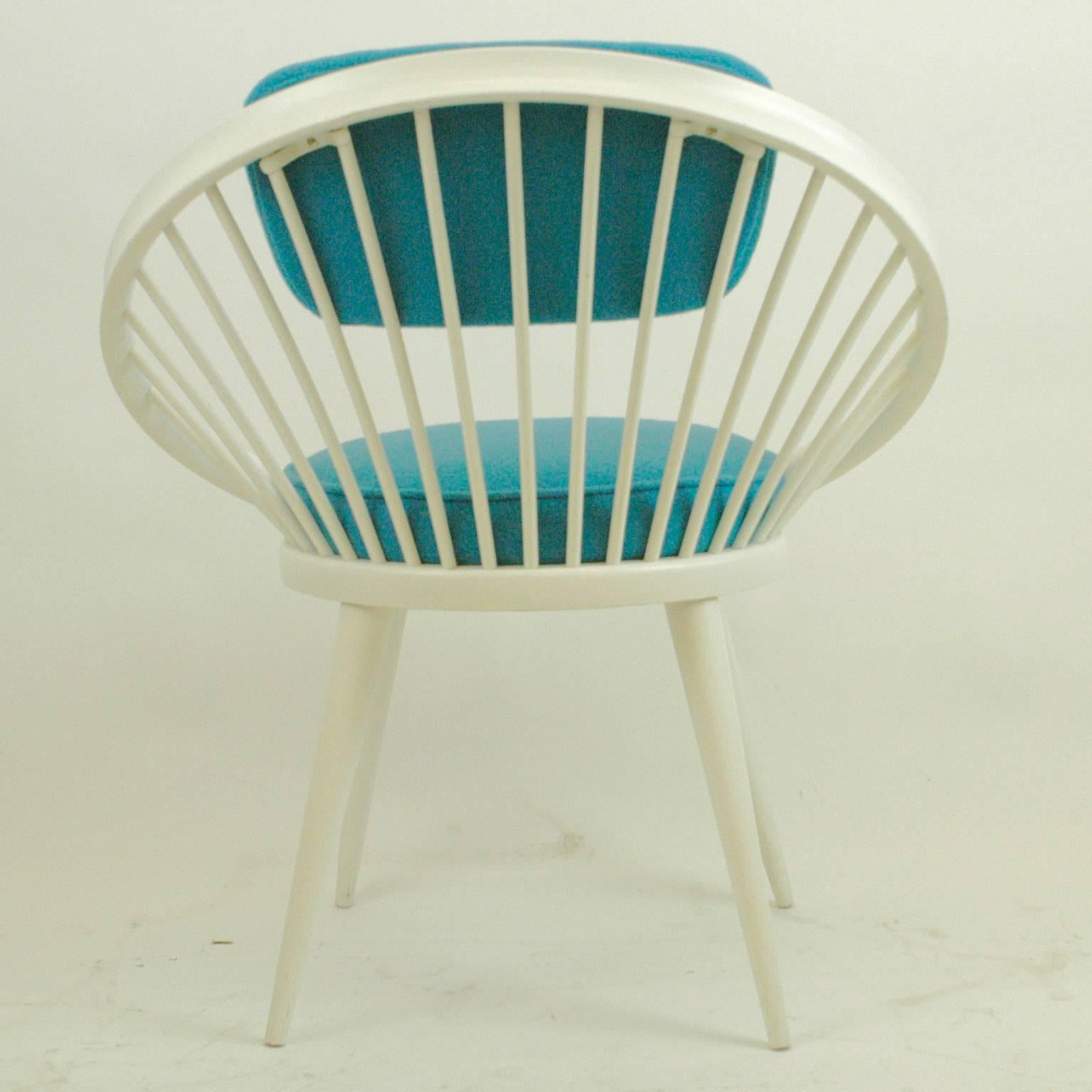 Wood White and Blue Scandinavian Modern Circle Chair by Yngve Ekström