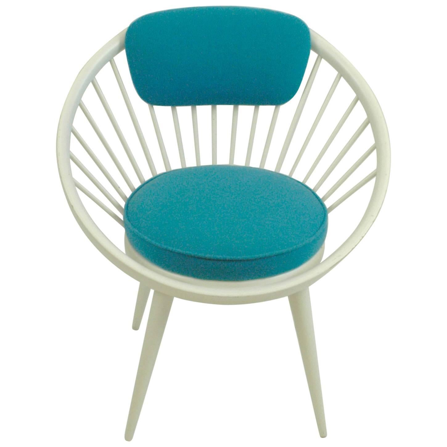 White and Blue Scandinavian Modern Circle Chair by Yngve Ekström