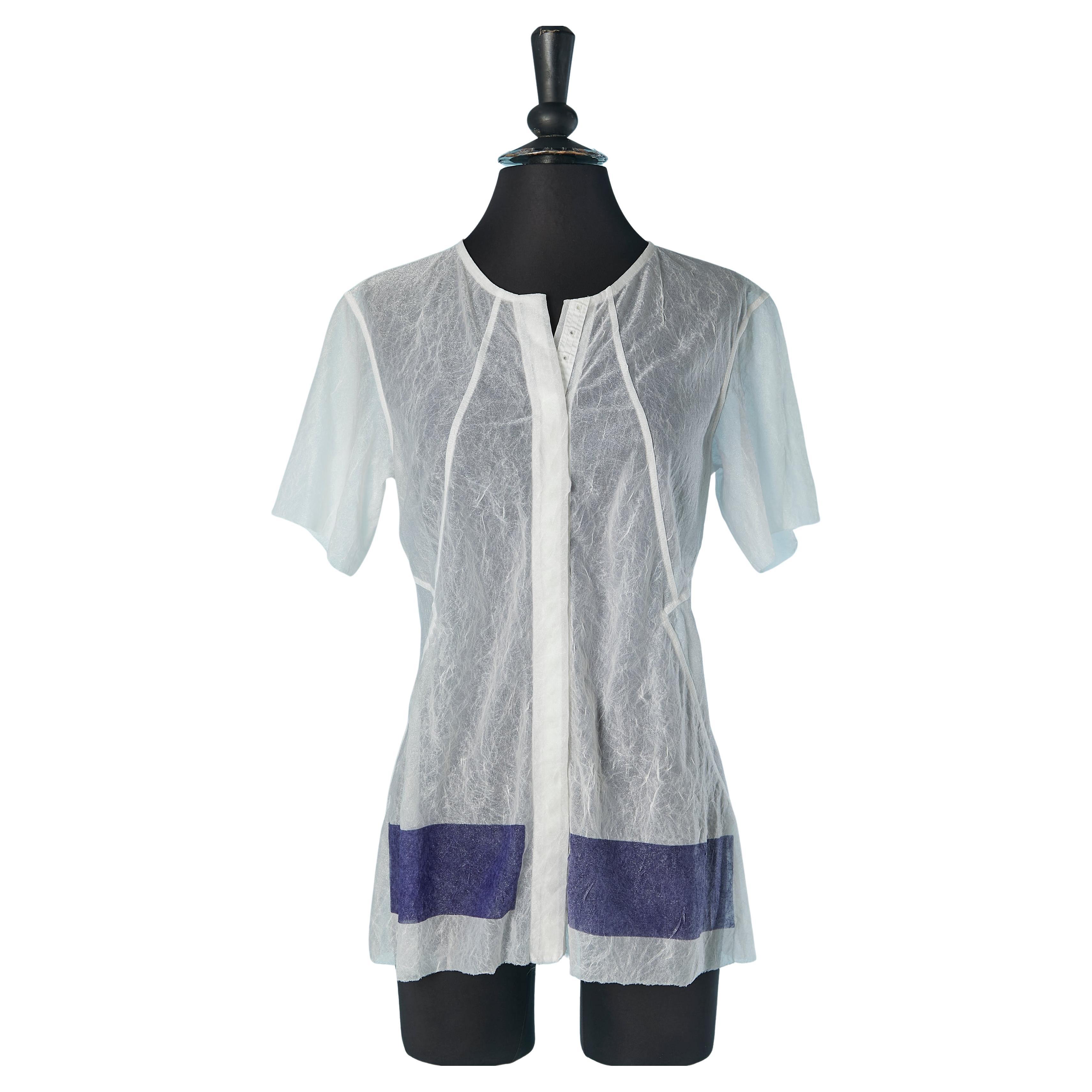Camisa de nailon transparente blanca y azul M+ F GIRBAUD en venta