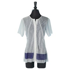 Camisa de nailon transparente blanca y azul M+ F GIRBAUD