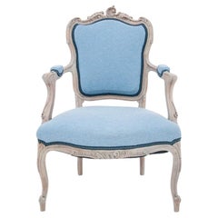 White and Blue Shabby Chic French Provence Armchair, Restored