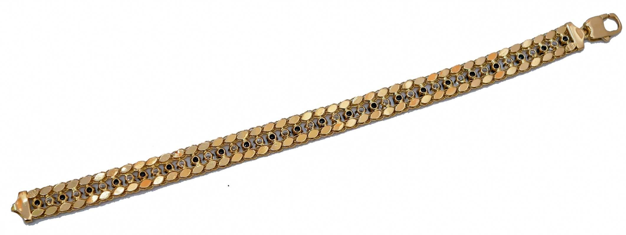 Retro White and Blue Stones, 18 Karat Yellow Gold Bracelet.