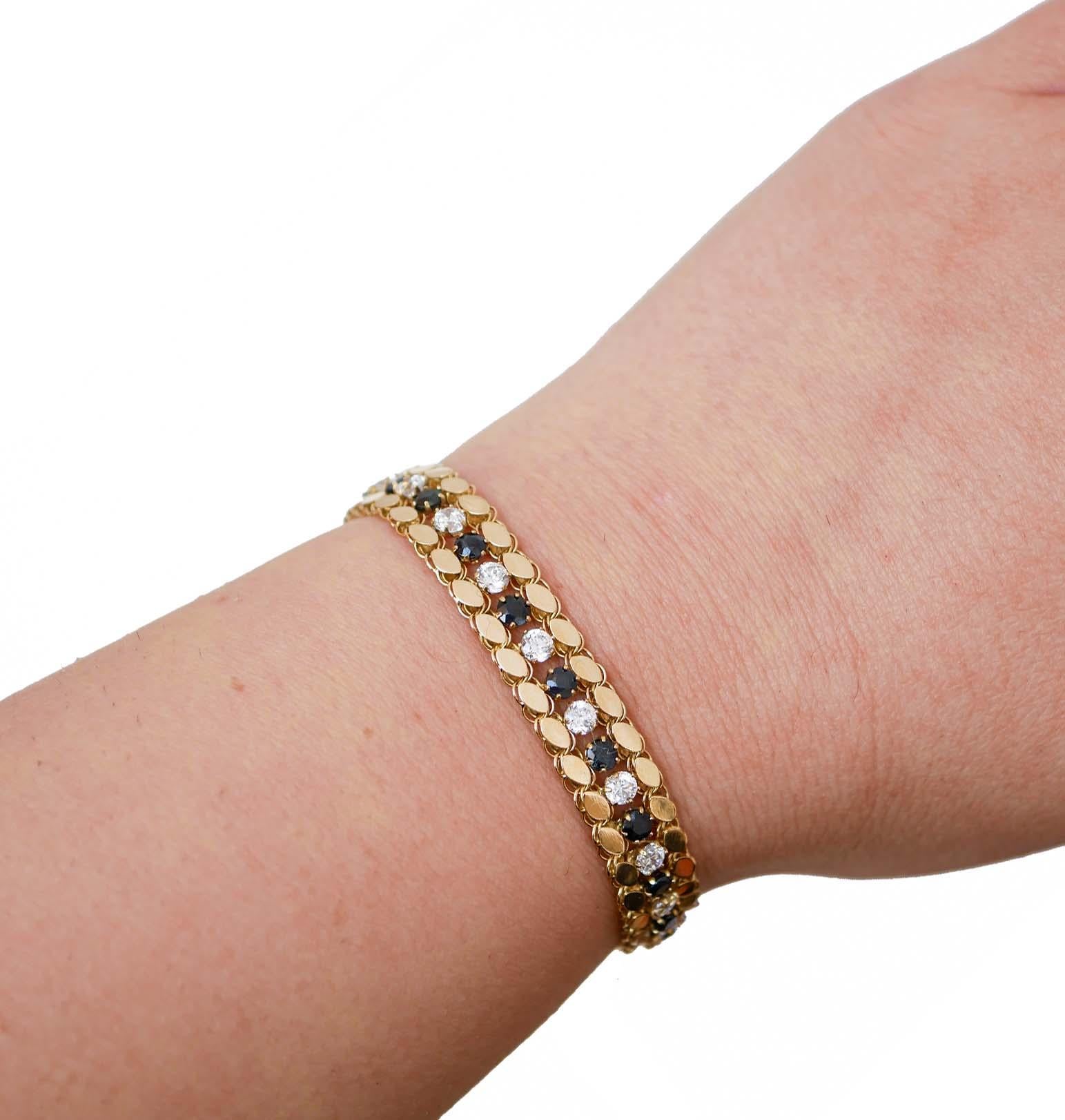 Women's White and Blue Stones, 18 Karat Yellow Gold Bracelet.