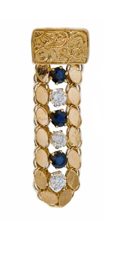 White and Blue Stones, 18 Karat Yellow Gold Earrings.