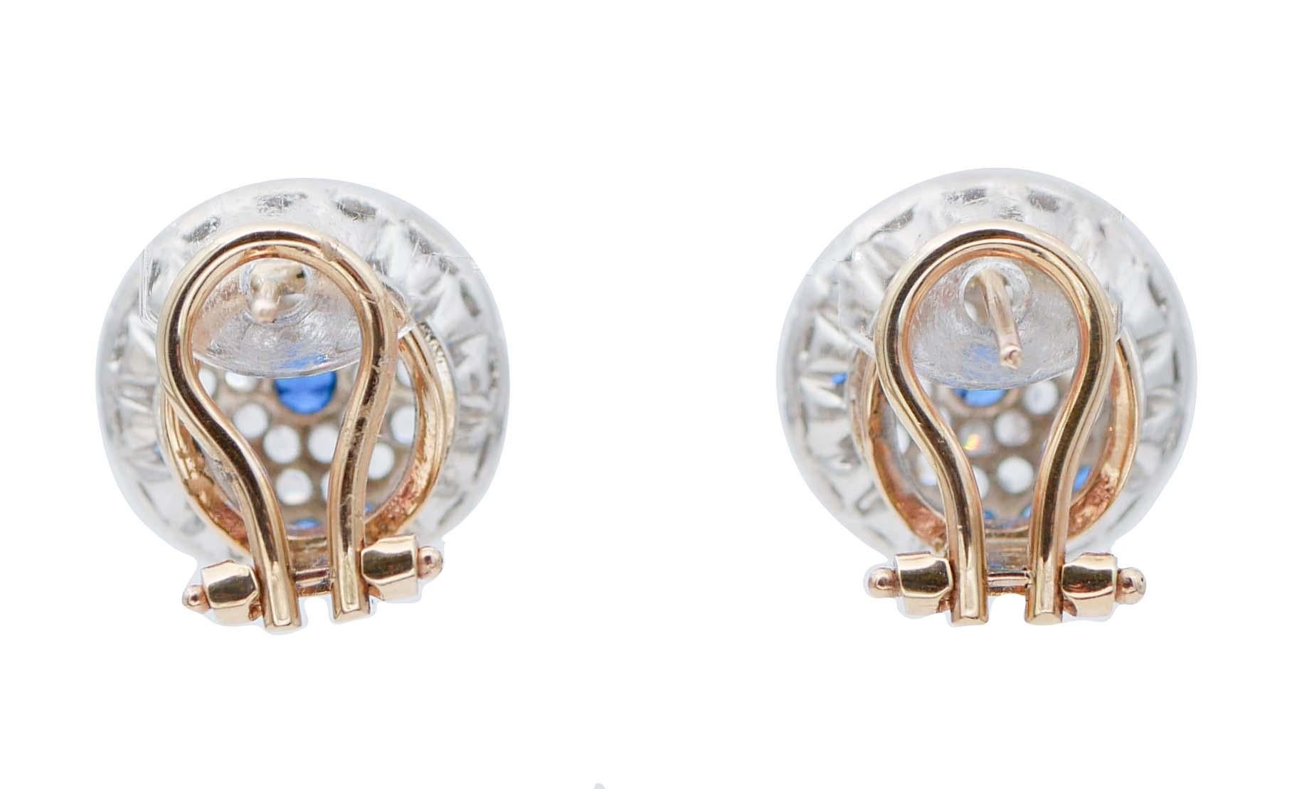 Retro White and Blue Stones, Rose Gold and Silver Retrò Earrings